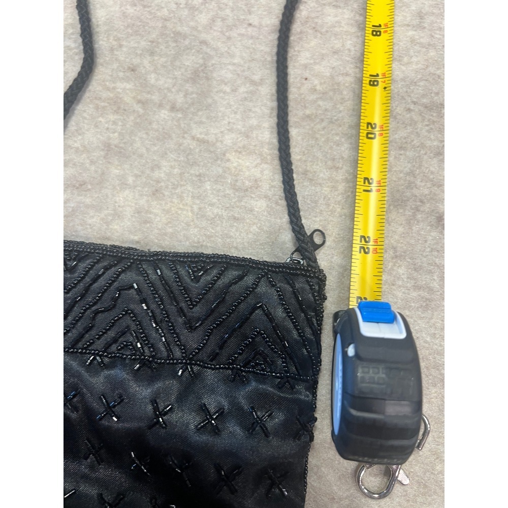 Vintage Unique Mini Micro Shoulder Purse Beaded Black Satin Evening Bag Dainty - Picture 5 of 6